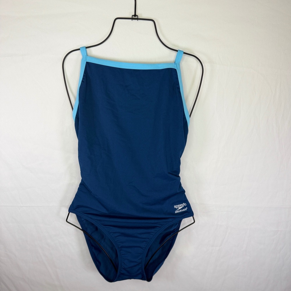 Speedo One Piece Swimsuit Womens 12/38 Navy Blue Endurance+ High Neck Training